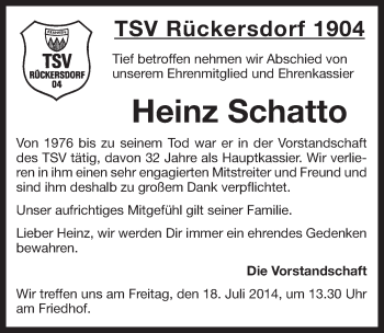 Traueranzeige von Heinz Schatto von Pegnitz-Zeitung